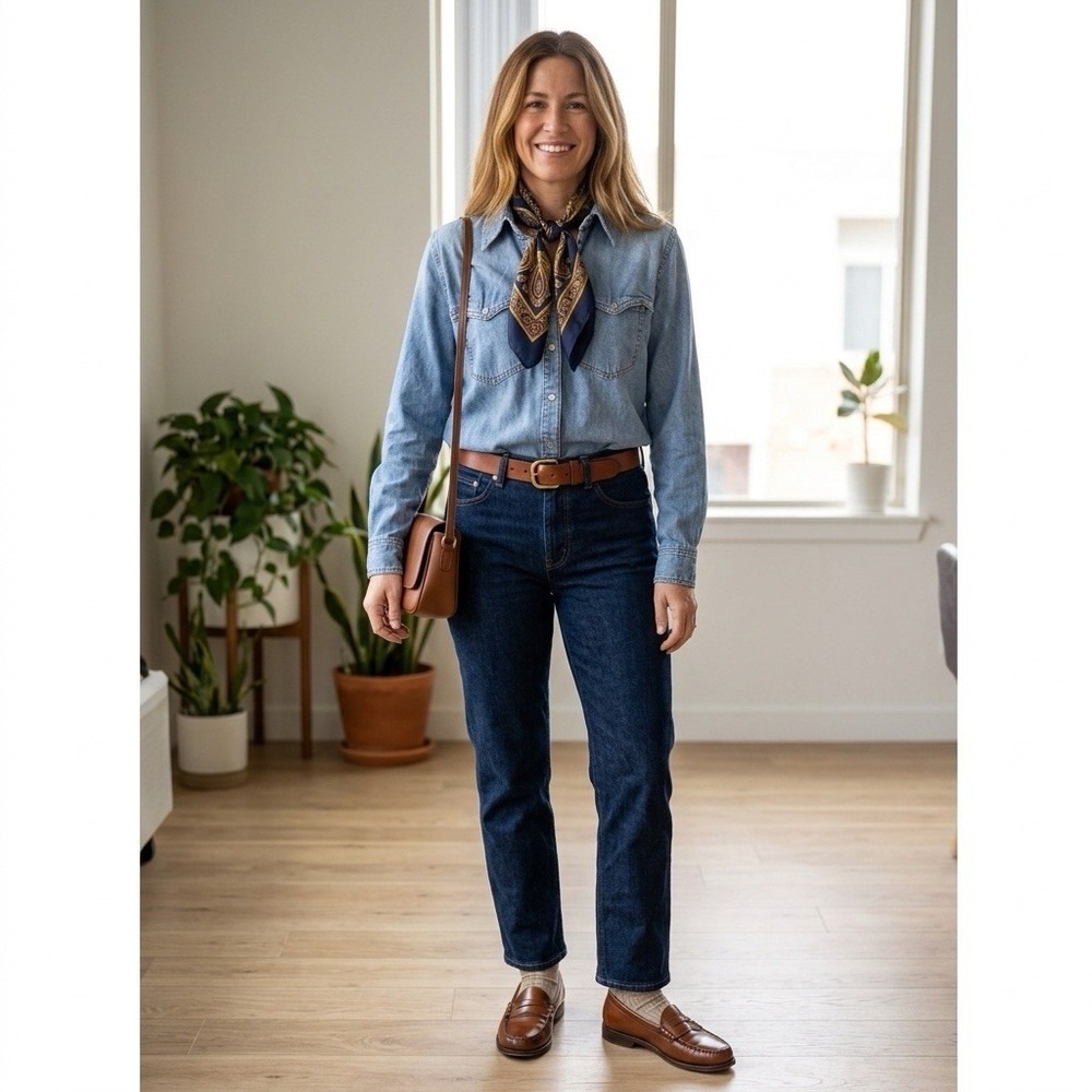 Anine Bing Shirt S Snap Pearl Western Denim‎ Cowboy Ranchwear